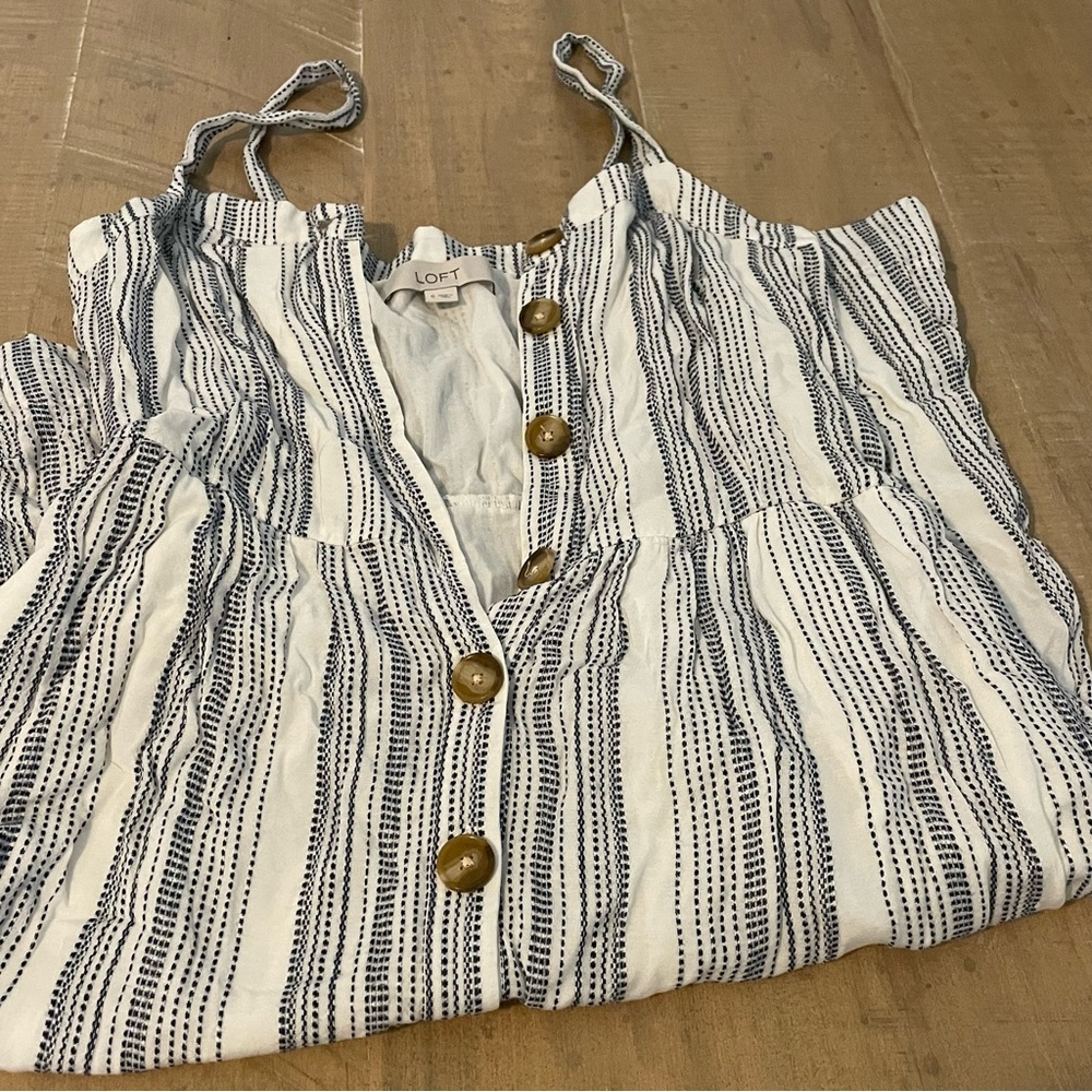 LOFT Button Down Striped Flare Dress - Picture 4 of 7